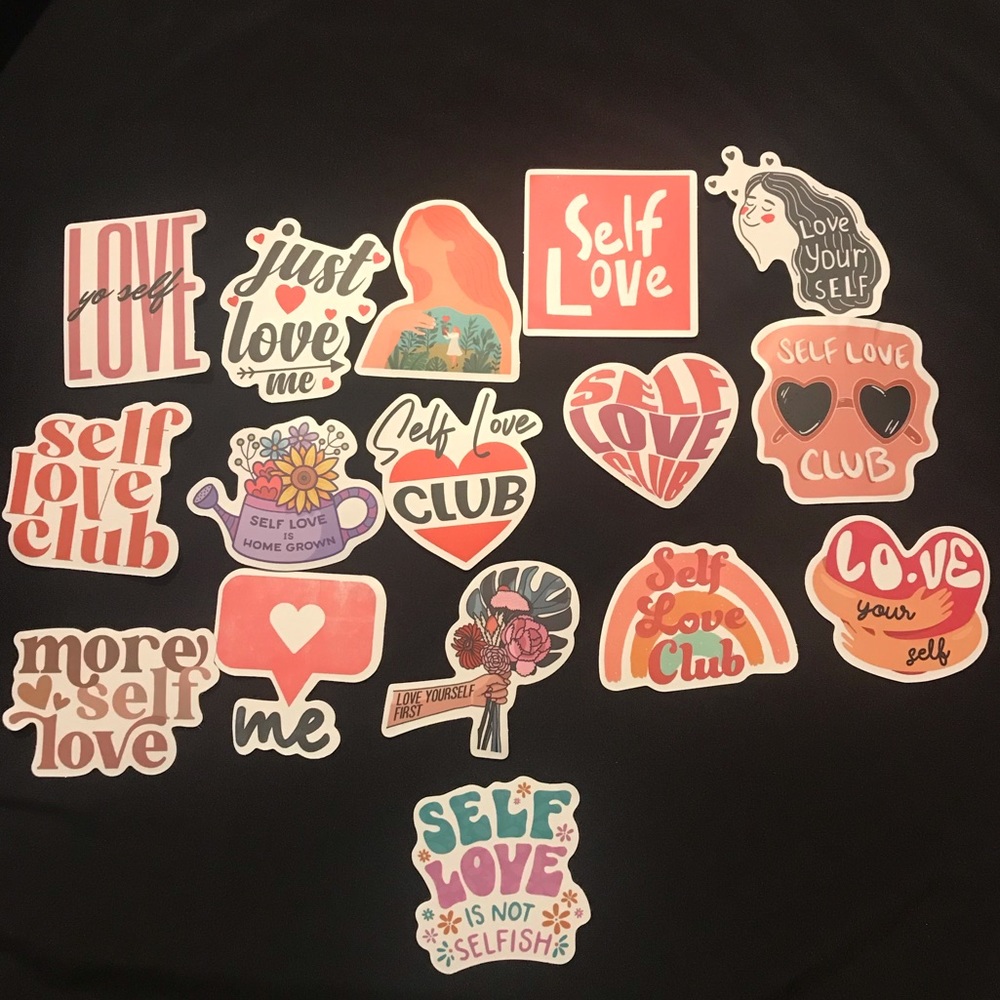 Self love bottle water and computer stickers